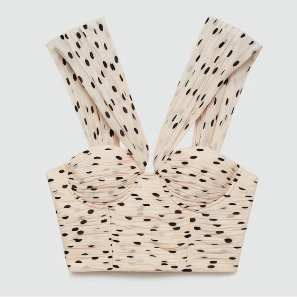Mango Cream Polka Dot Crop Top with Black Spots